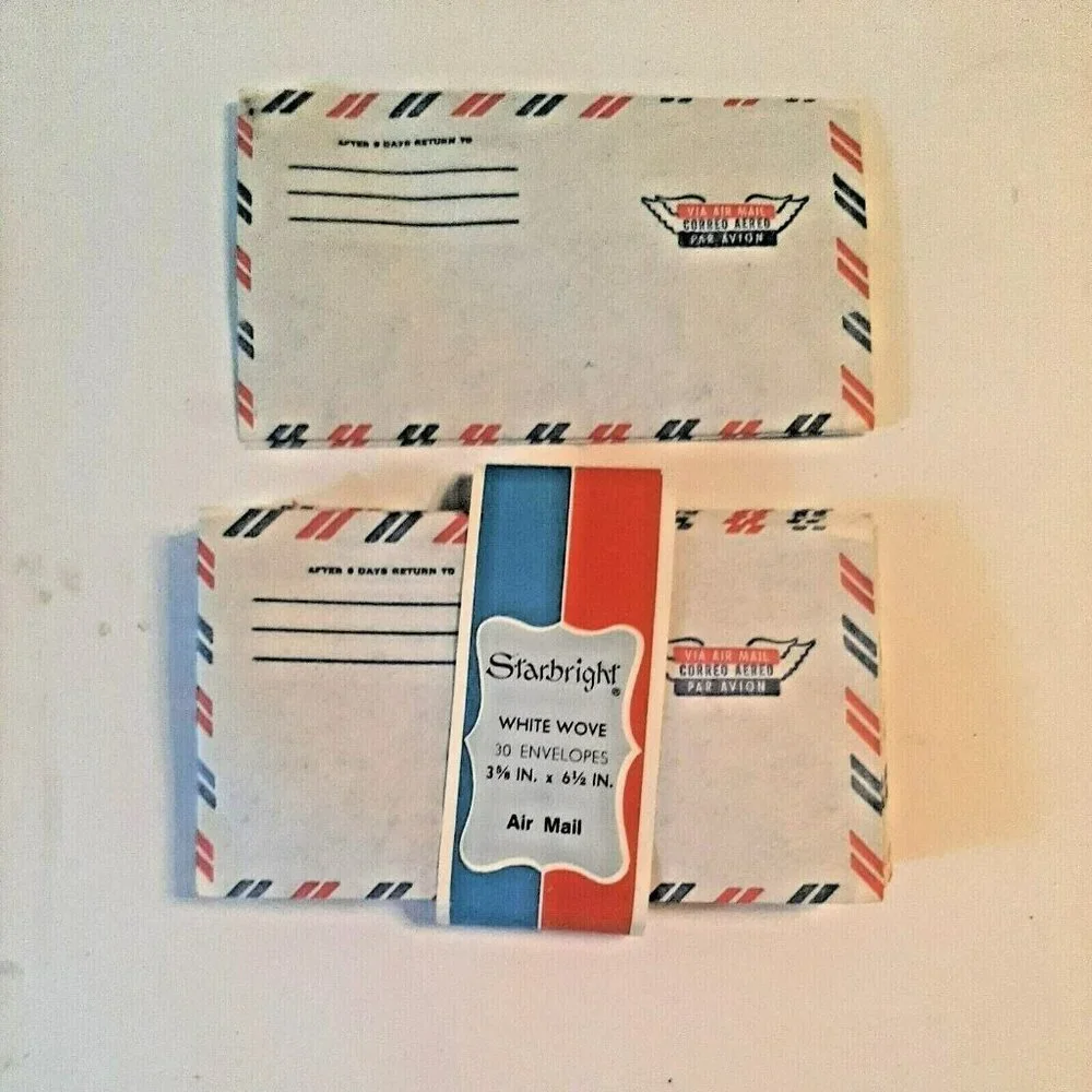 22 Vintage Air Mail Envelopes Starbright White Wove Red Blue Stripes 1970s Props